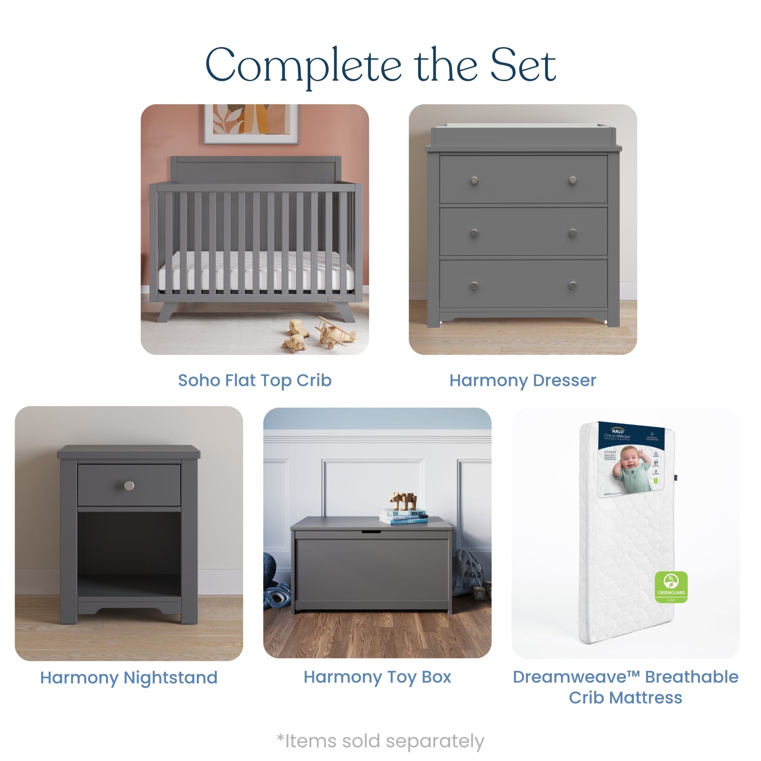 Soho 4-in-1 Flat Top Convertible Crib. Cool Gray - Image 6