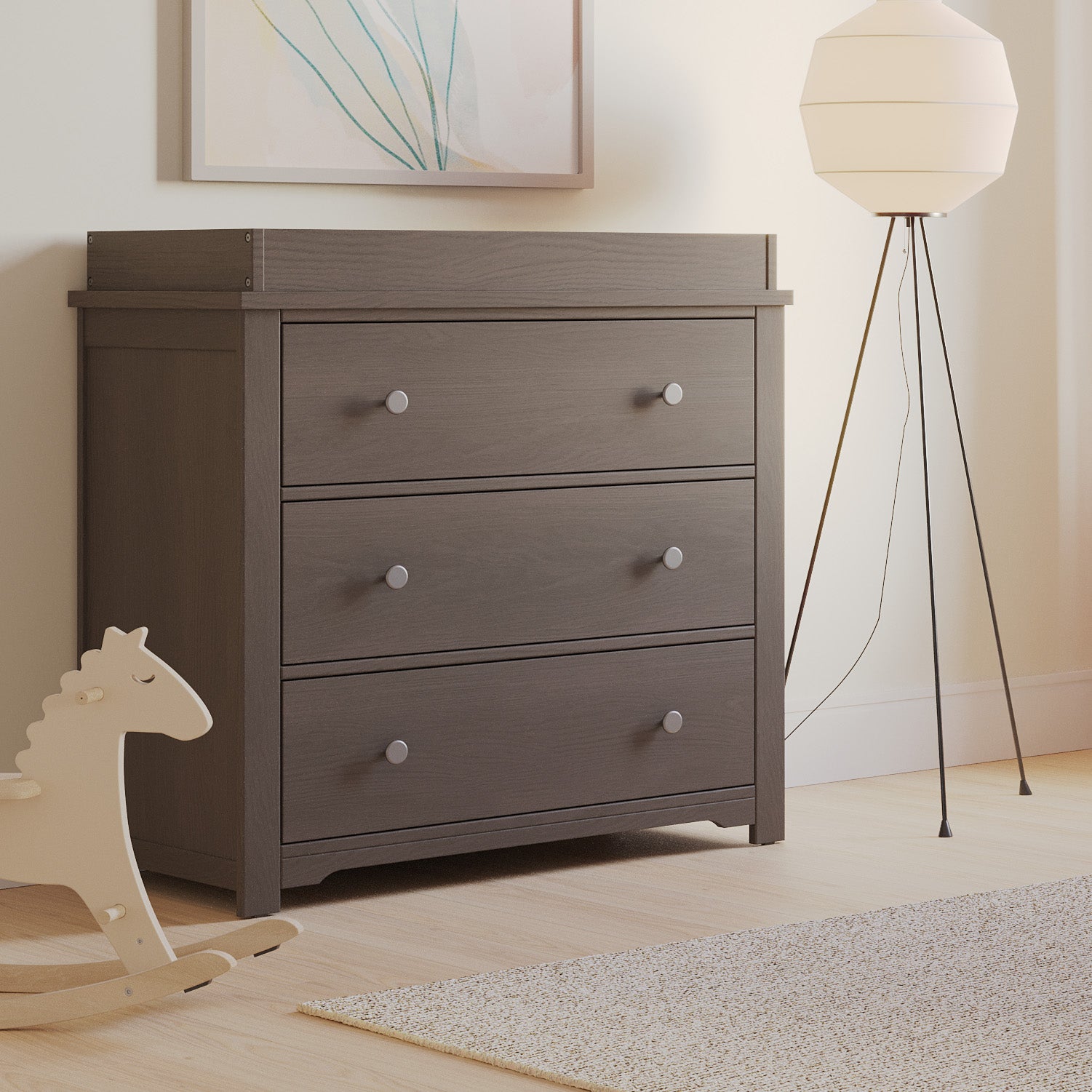 Harmony 3-Drawer Dresser with Changing Table Topper. Dapper Gray