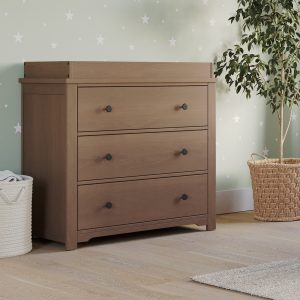 Harmony 3-Drawer Dresser with Changing Table Topper. Dusty Heather