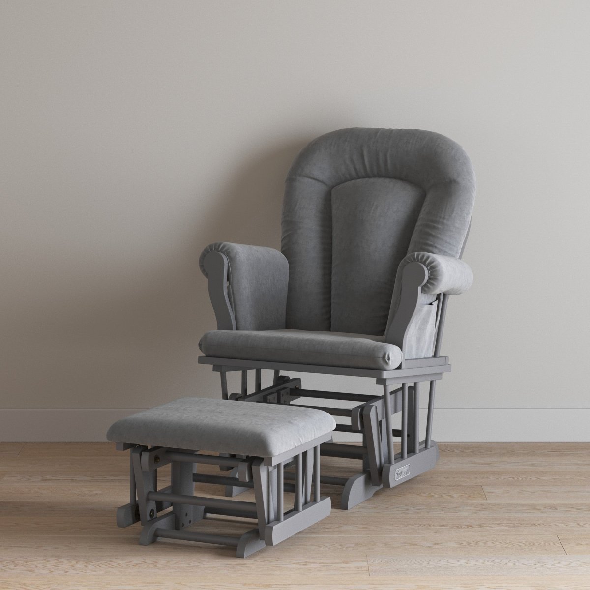 Cozy Glider and Ottoman. Cool Gray