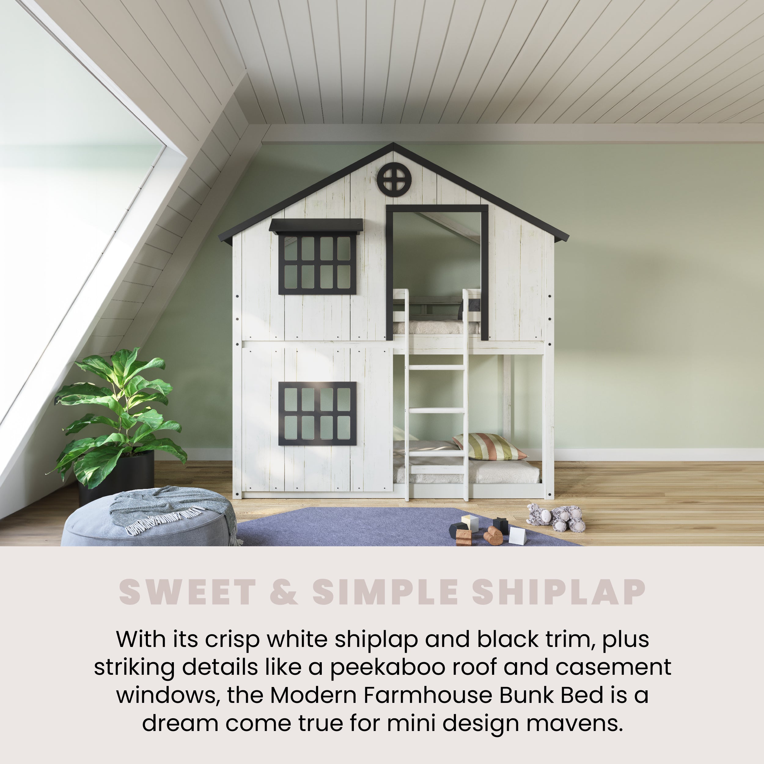 Modern Farmhouse Twin Over Twin Bunk Bed. White/Black - Image 14