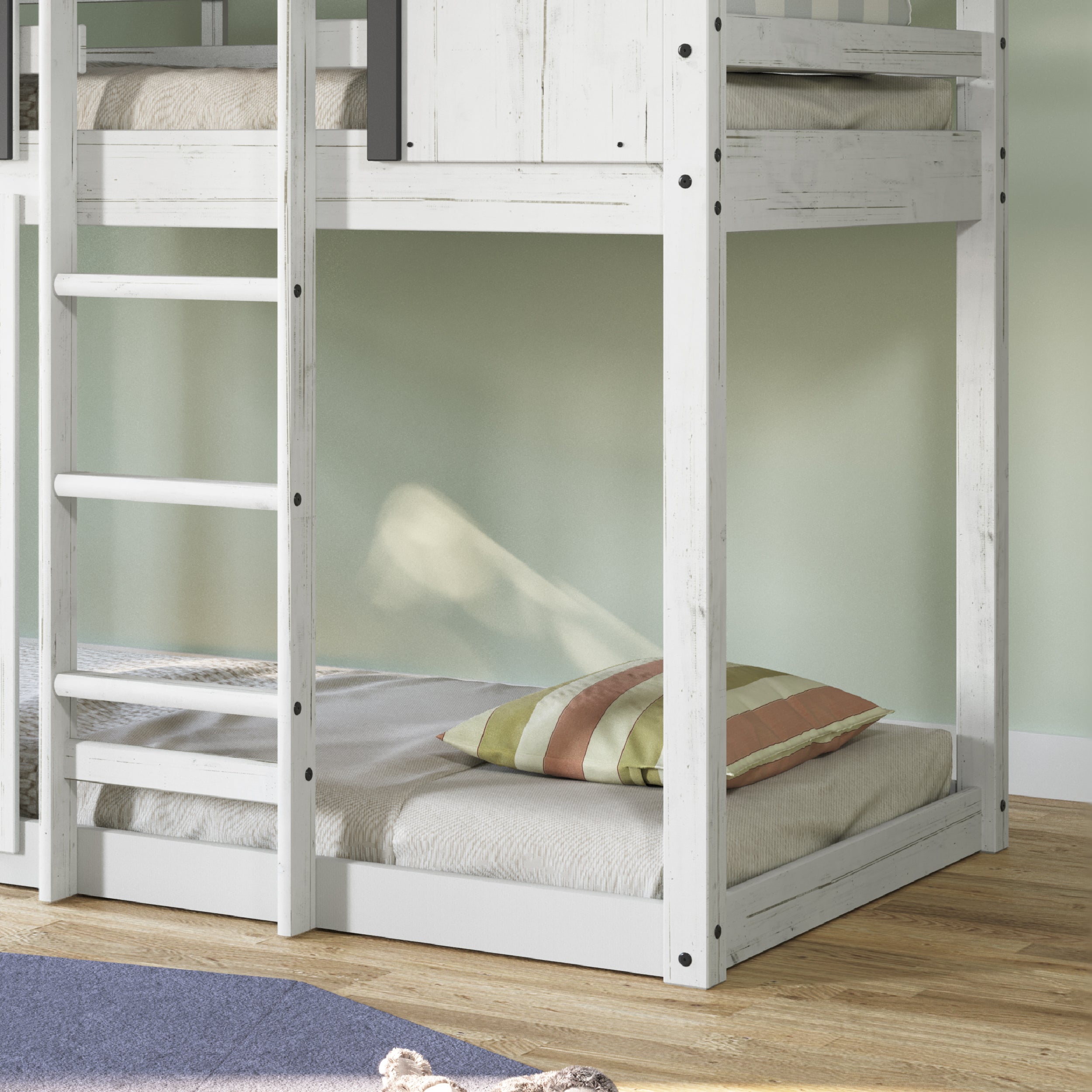 Modern Farmhouse Twin Over Twin Bunk Bed. White/Black - Image 15