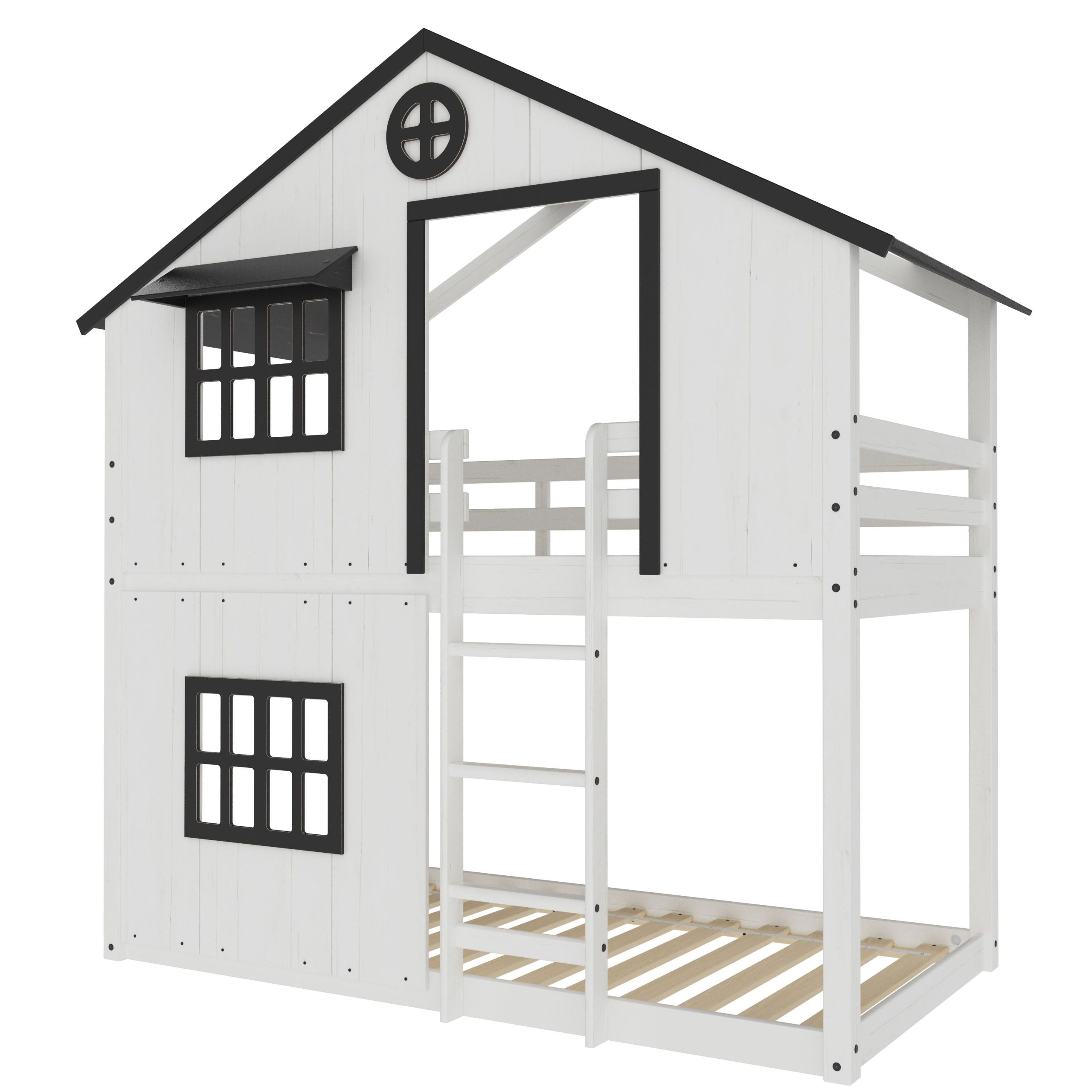 Modern Farmhouse Twin Over Twin Bunk Bed. White/Black - Image 2