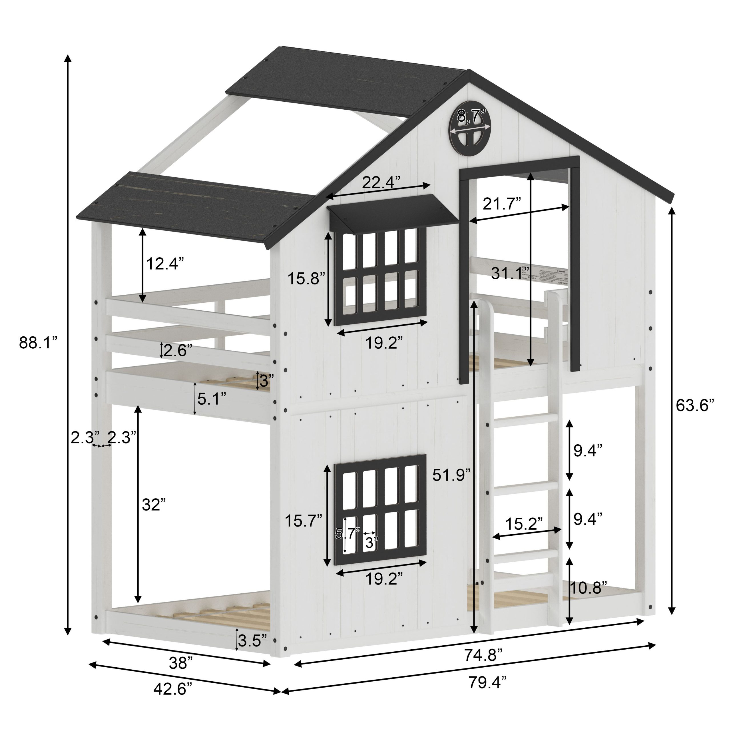 Modern Farmhouse Twin Over Twin Bunk Bed. White/Black - Image 3