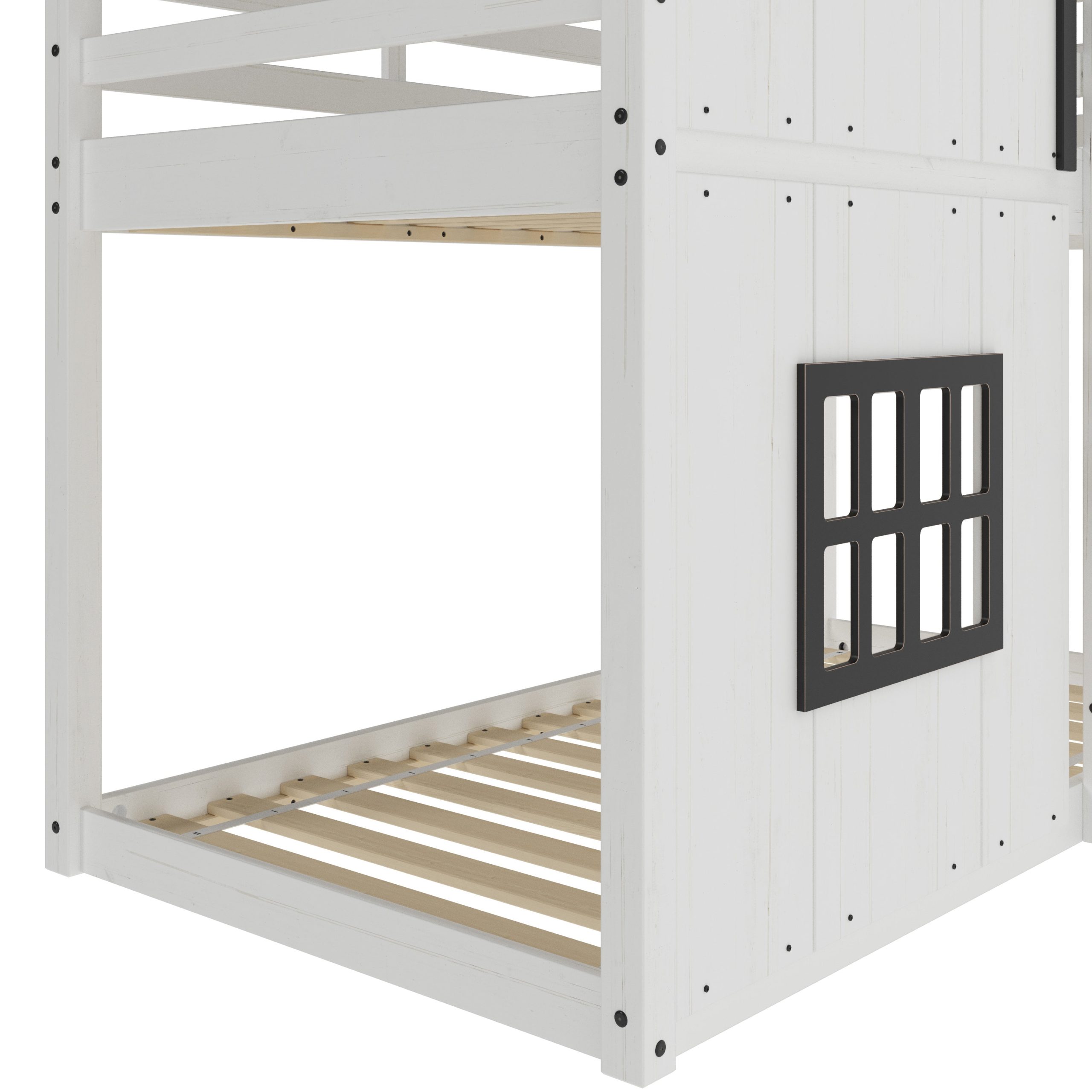 Modern Farmhouse Twin Over Twin Bunk Bed. White/Black - Image 7
