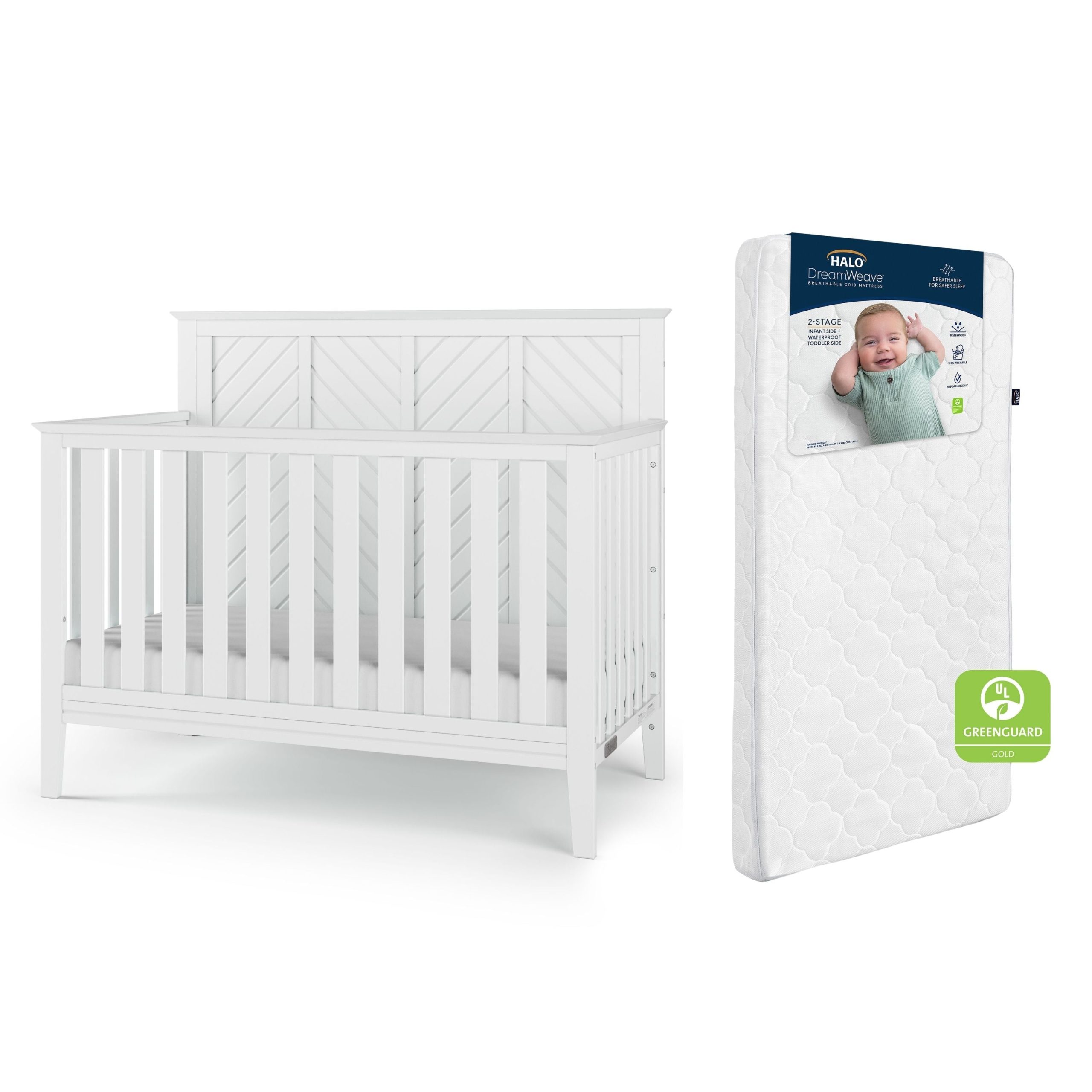Atwood 2-Piece Crib and DreamWeave Set. Matte White